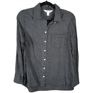 Old Navy Classic Flannel Shirt Black White Check Long‎ Sleeve Women's S Top